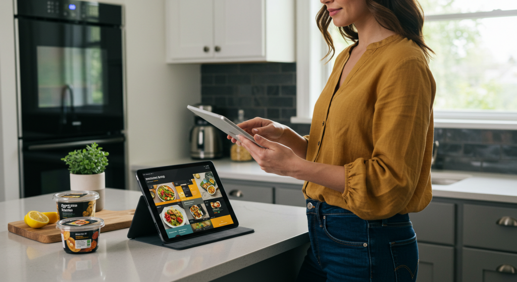 Woman with tablet in kitchen
