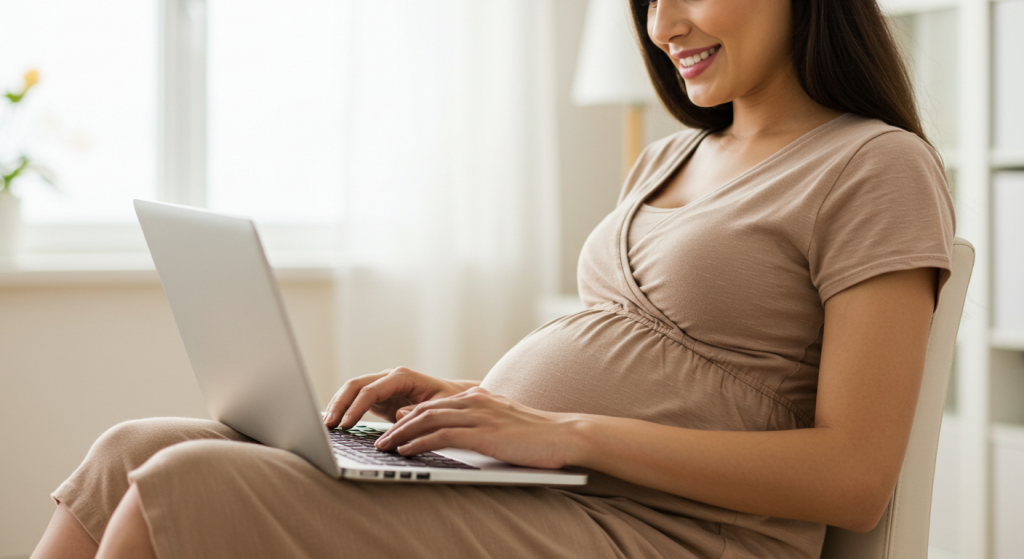 pregnant woman using laptop