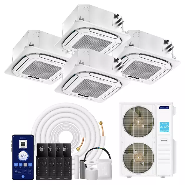 DELLA 55000 BTU 4 Zone (3x9.5K+16K) Ceiling Cassette Mini Split AC