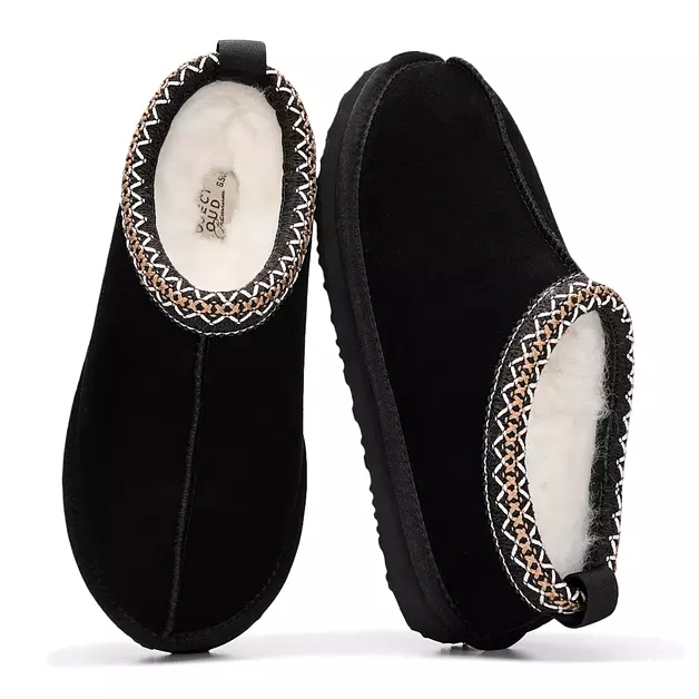 Project Cloud 100% Genuine Leather Womens Slippers w/Genuine Australian Shearling Fur Lining Slippers for Women - Non-Slip EVA w/Memory Foam Fuzzy Slippers Women Footwear (Nerita_W, BLKSDE,7.5)