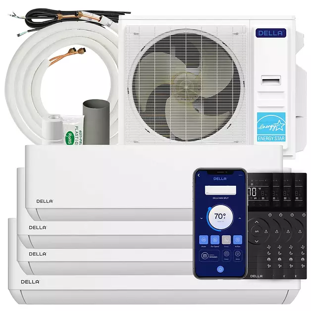DELLA 36K BTU 4 Zone (6K+2x12K+18K) Soft Airflow Mini Split AC, 25 SEER2