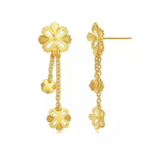 CHOW SANG SANG 999.9 24K Pure Gold Earrings Price-by-Weight 5.24g