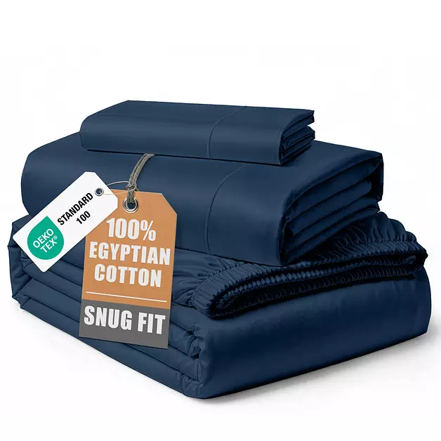 LANE LINEN Twin Sheets Set 100% Egyptian Cotton Sateen - Estate Blue