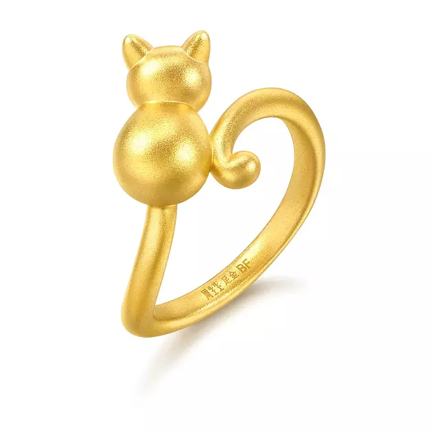 CHOW SANG SANG 999 24K Gold Essence Cute Kitten Band Ring for Women 93770R | Our Size 10/ US 4.75
