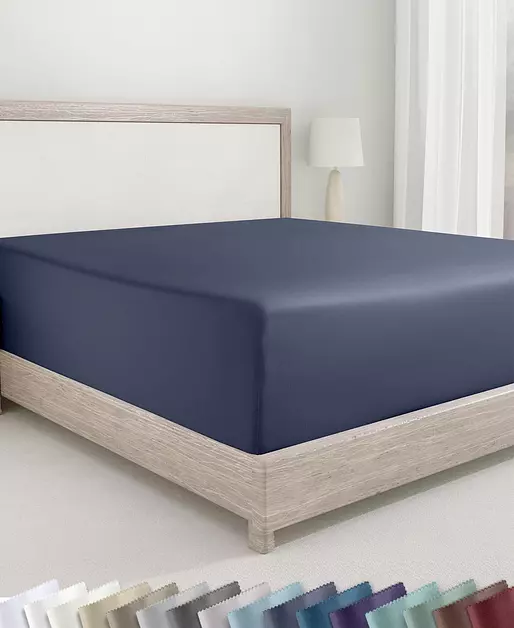 California Design Den 100% Cotton Sateen California King Fitted Sheet, Blue