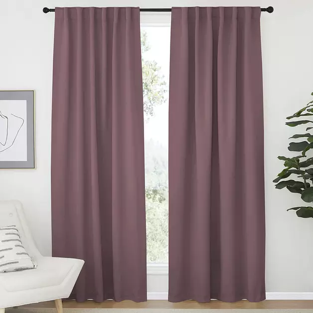 NICETOWN Blackout Curtain Panels for Girls Room - (Dry Rose Color) 52Wx84L, 2 Panels, Noise Reducing Back Tab Blackout Draperies for Girls Bedroom