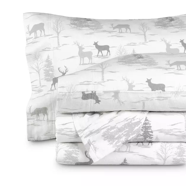 Bare Home Flannel Sheet Set Prints, 100% Cotton, Velvety Soft Heavyweight - Double Brushed Flannel for Extra Softness & Comfort - Deep Pocket - Bed Sheets (Full, Elk)