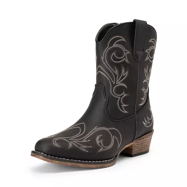 DREAM PAIRS Women's Cowboy Cowgirl Western Boots Embroidered Stitched Ankle Boots Square Toe Chunky Heel Fashion Short Booties with Zipper,Size 6.5,Black,DWUMAB2511