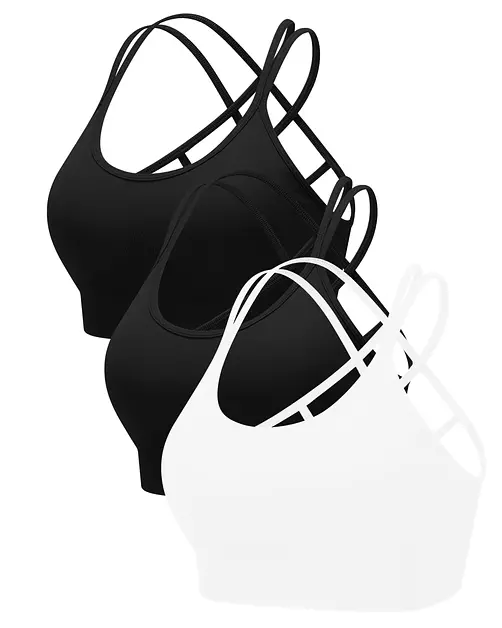 RUNNING GIRL Sports Bras for Women Pack Criss Cross Back Sexy Strappy Sports Bra Seamless Padded Yoga Bra with Removable Cups (2942 Pink/Green/White S)