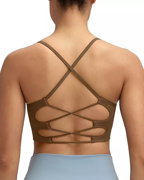 RUNNING GIRL Sports Bras for Women,Sexy Crisscross Back Seamless Padded Sports Bra Medium Support with Removable Pads(2935Brown_L) Brown