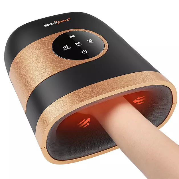 Shine Well Hand Massager - Cordless Hand Massager with Heat and Compression for Arthritis and Carpal Tunnel - Muscles Pain Relief from Wrist to Palm and Finger, Gifts for Women