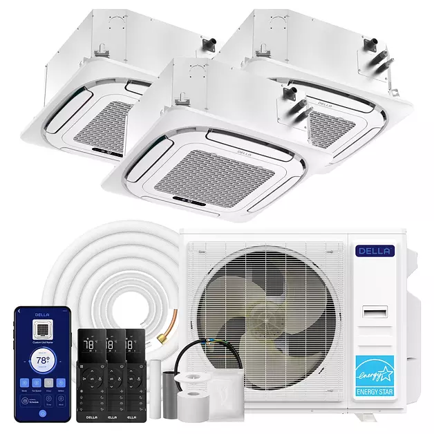 DELLA 42,000 BTU 3 Zone (9K+18K+23K) Ceiling Cassette Mini Split AC