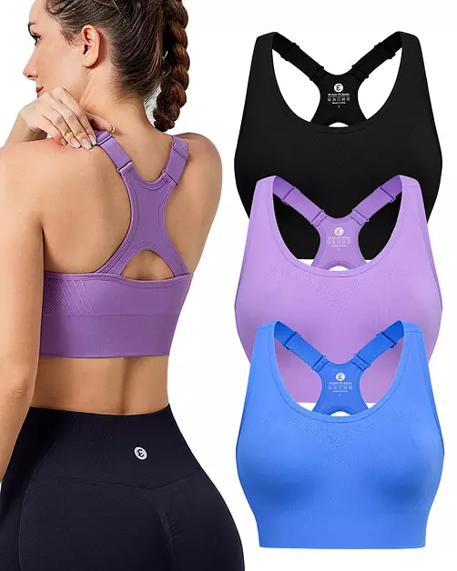 Evercute Adjustable Sports Bras for Women 3/4 Pack Racerback High Support Bras Padded Workout Bras Seamless Yoga Athletic Bra
