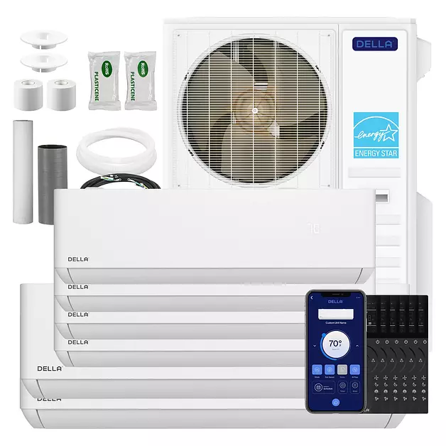 DELLA 55K BTU 6 Zone (4x9K+2x12K) Mini Split AC, 22.5 SEER2, 2700 Sq.Ft