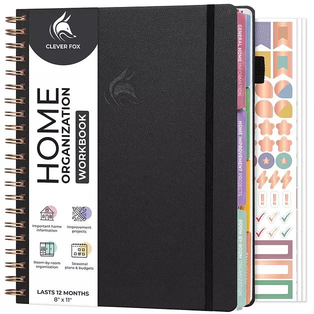Clever Fox Home Organization, Maintenance & Cleaning Planner, Black