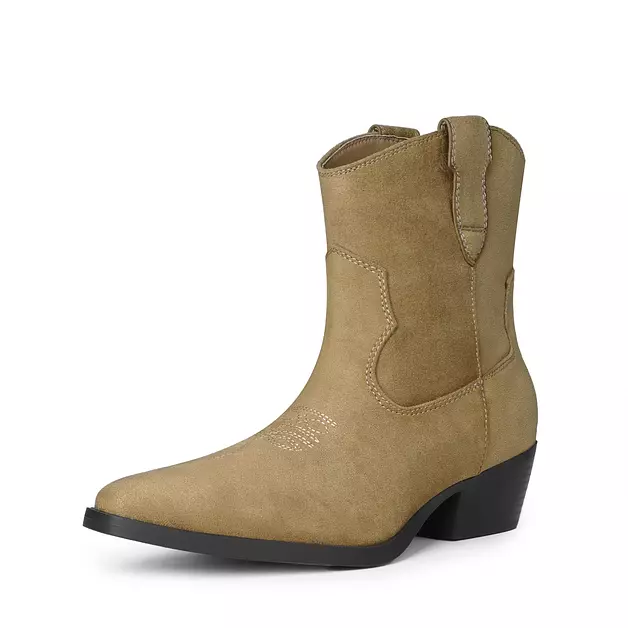 DREAM PAIRS Women's Western Cowboy Ankle Cowgirl Boots,Tan,8