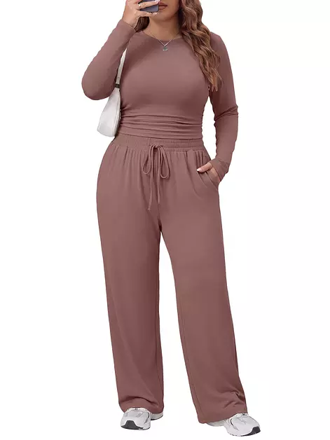 Plus Size Two Piece Sets Women Fall Travel Lounge Outfit Matching Tracksuit