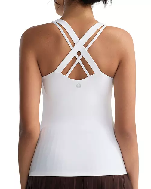 RUNNING GIRL Tank top with Built in Bra for Women,Compression Shirts Crisscross Back Workout Yoga Tops(BX3141_White_L)