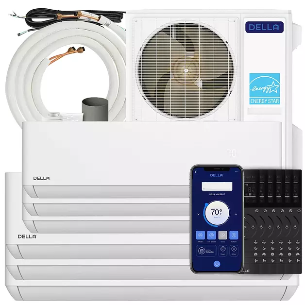 DELLA 48K BTU 6 Zone (6K+2x9K+3x12K) Soft Airflow Mini Split AC, 24 SEER2