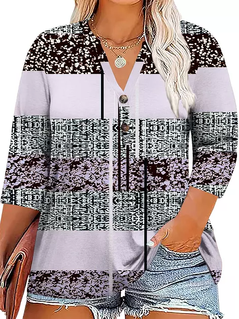 Chulianyouhuo Womens Plus Size Tops 3/4 Sleeve Casual V Neck Tee Shirts