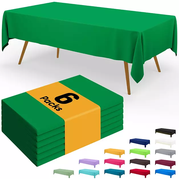 Smiry Disposable Table Cloth - 6 Pack, 54 x 72 Inch Waterproof Rectangle Tablecloths for Parties, Decorative Plastic Table Cover, Leakproof & Sturdy, Green