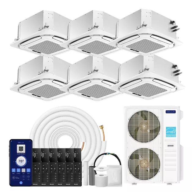 DELLA 55000 BTU 6 Zone (5x9.5K+16K) Ceiling Cassette Mini Split AC