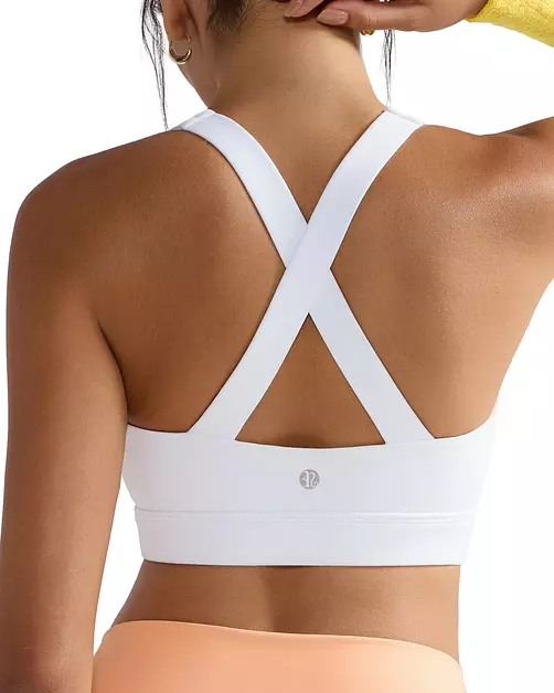 RUNNING GIRL White Sports Bras for Women,Molded Cup Strappy Running High Support Sports Bra with Sewn in Pads(3135_White_XXL)