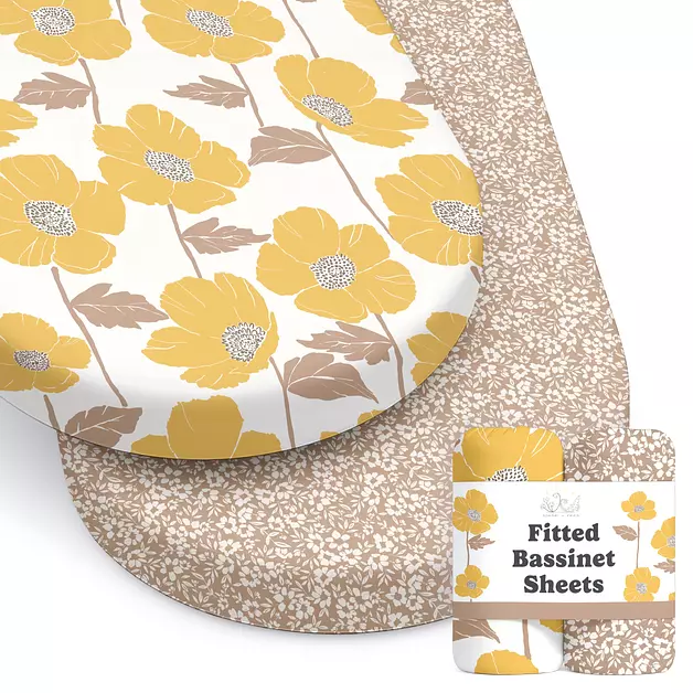 Sorrel + Fern Baby Bassinet Sheets 2-Pack for Halo BassiNest (Poppy Fields)