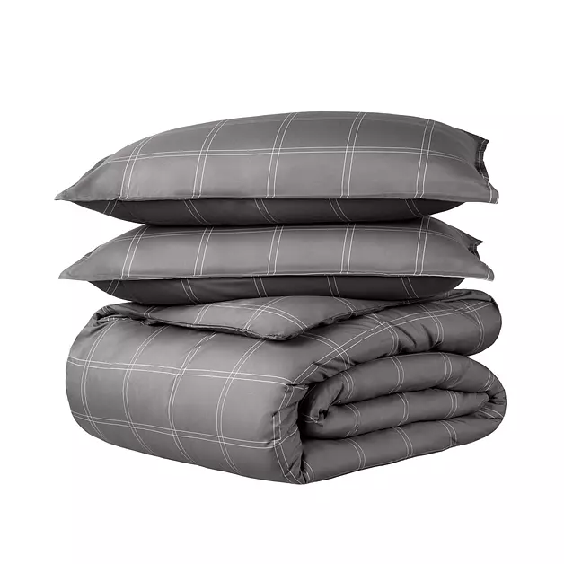 Bare Home Duvet Cover Set 1800 Ultra-Soft (Full, Modern Plaid - Grey/White)
