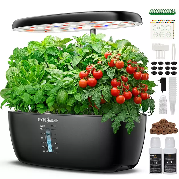 Ahopegarden Hydroponics Growing System: 12 Pods Indoor Herb Garden with LED