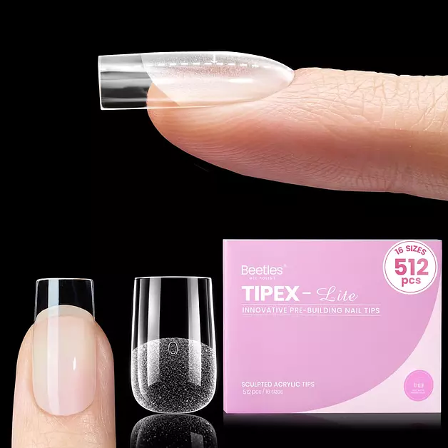 Beetles Tipex Lite Instant Nail Tips, Short Square, 512pcs 16 Sizes(00-14)