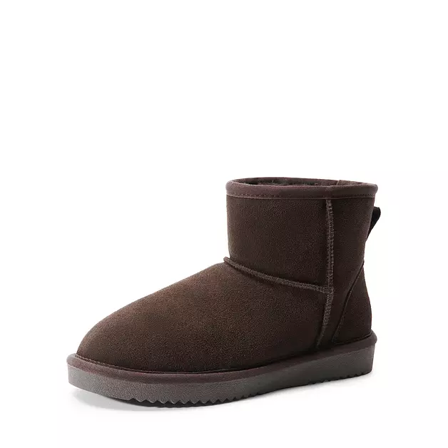 DREAM PAIRS Snow Boots for Women Genuine Suede Faux Fur Lining Classic Water Resistant Anti-Slip Warm Winter Booties Slip On Memory Foam Comfort Short Ankle Boots,Size 6.5,BROWN,SDSB2432W