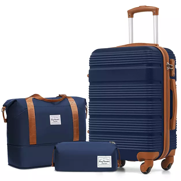 LONG VACATION Luggage Sets with Spinner Wheels, Carry on Suitcase 3 Piece