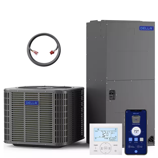 DELLA 53,000 BTU Ducted Central Air Conditioner with Air Handler, Heat Pump Inverter System AC, 17 SEER2 208-230V, WiFi Thermostat, Two-Stage Compressor, Pre-Charged, Alexa & Wifi Control