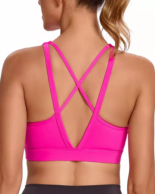 RUNNING GIRL High Impact Sports Bras for Women, High Support Pink Sports Bra Moulded Cup Strappy Sports Bras(3060 Hot Pink L)