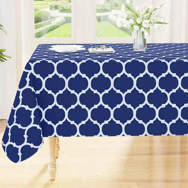Smiry Rectangle Table Cloth, Wipeable Spillproof Plastic Tablecloths for Dining, Waterproof Vinyl Tablecloth with Flannel Backing for Rectangle Tables, Camping, Outdoor and Indoor (70"x120", Navy)