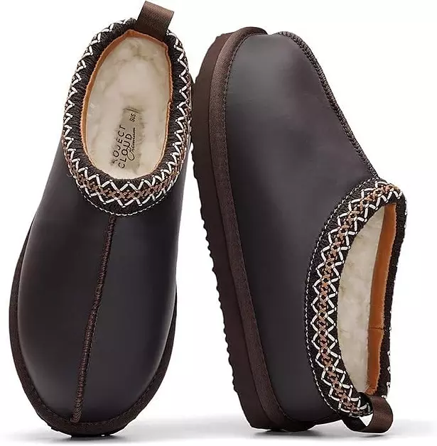 Project Cloud 100% Genuine Leather Womens Slippers w/Genuine Australian Shearling Fur Lining Slippers for Women - Non-Slip EVA w/Memory Foam Fuzzy Slippers Women Footwear (Nerita, BRWNDIS,7.5)