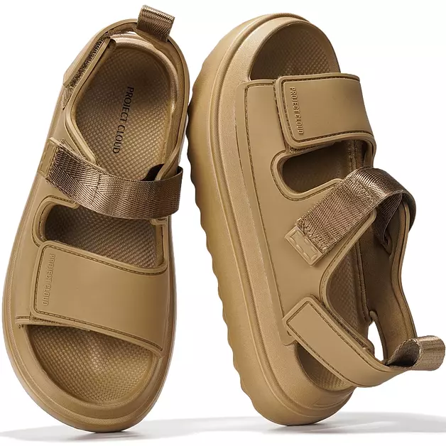Project Cloud Platform Sandals for Women 2026 – Memory Foam Insole, Lightweight & Slip-Resistant Womens Sandals – Stylish, Beach-Ready Waterproof Women Footwear (Goldie, LTBRWN,9)