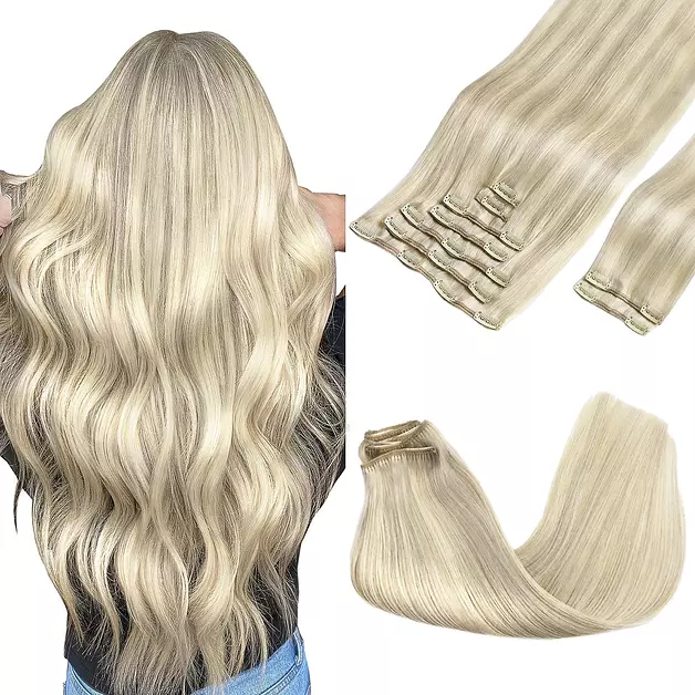 GOO GOO Clip in Hair Extensions Real Human Hair Blonde Remy Extensions