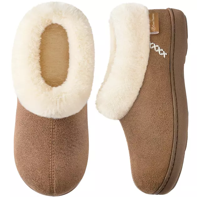 EverFoams Womens Microsuede Slippers Indoor Outdoor Tan,9-10 US