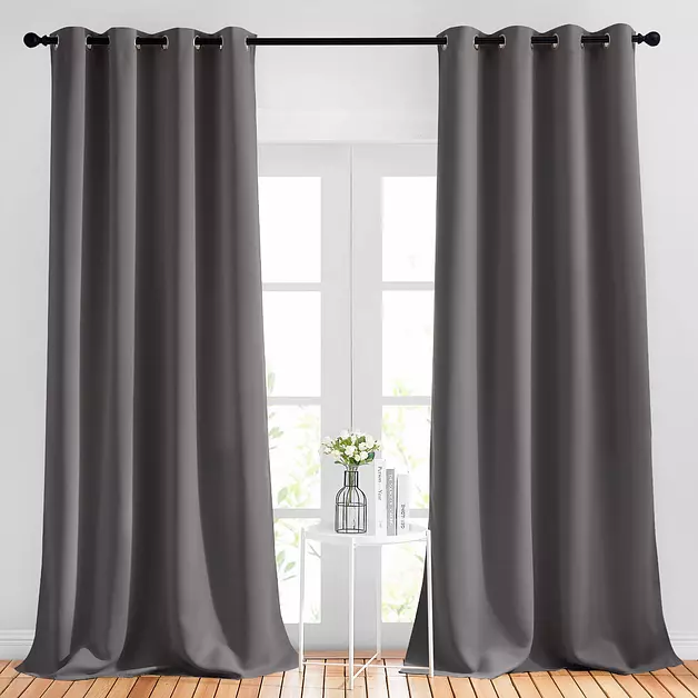 NICETOWN Grey Bedroom Blackout 90 inch Curtains - Grommet Energy Saving Thermal Insulated Room Darkening Drapes Sound Dampening Window Treatments for Living Room (2 Panels, W52 x L90)