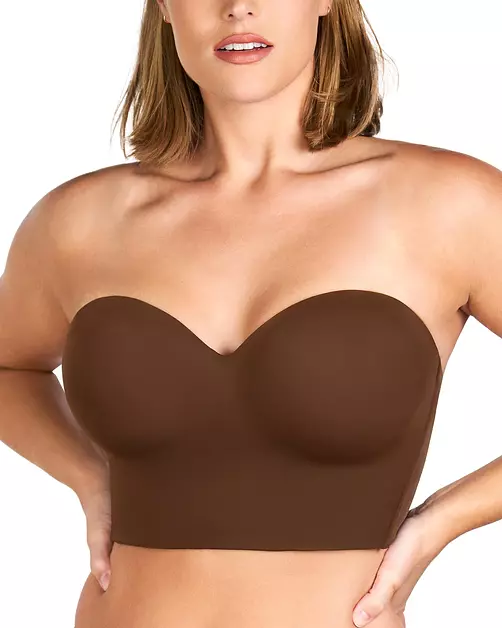 HSIA Longline Strapless Bra for Women, Anti-Slip Support Corset for Large Bust Convertible Bustier Bandeau for Big Breasts Coffee Brown