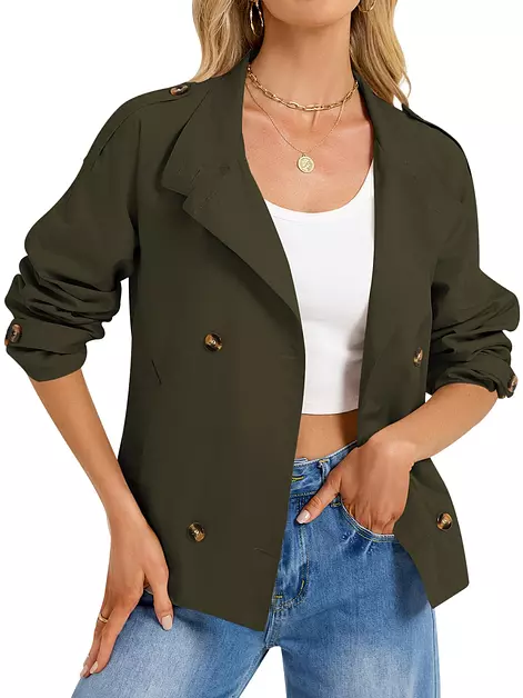 Womens Cropped Trench Coat Breasted Cropped Jacket High Collar Short Outfit
