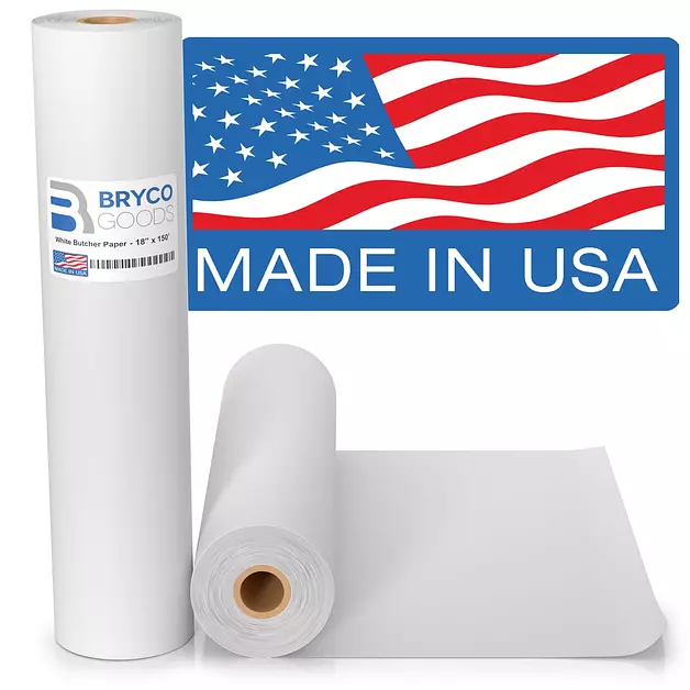 White Kraft Butcher Paper Roll - 18'' x 150' - Versatile & Durable - Ideal for Packaging, Grilling, Smoking Meat and BBQ - Unwaxed & Uncoated Butcher Paper for Sublimation - Made in USA