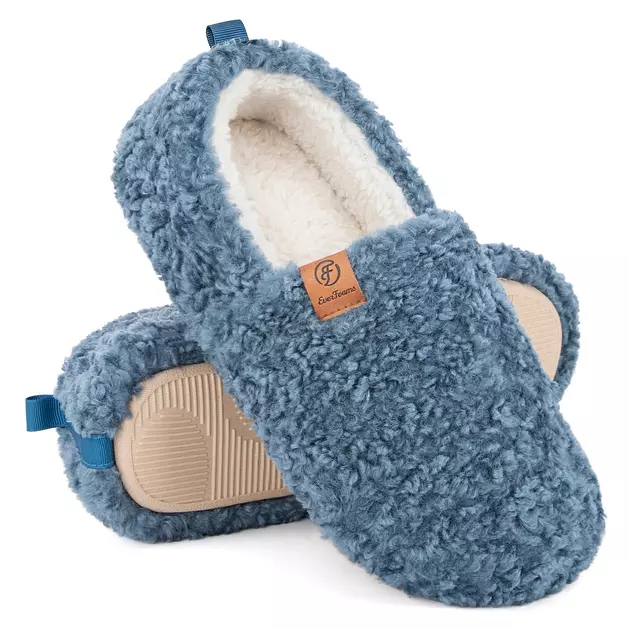 EverFoams Women’s Soft Curly Memory Foam Slippers Blue,8.5 US
