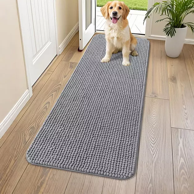 Smiry Dog Door Mat for Muddy Paws 59x24, Low-Profile Doormats, Absorbent Dirt Trapper Non-Slip Washable Front Door Rug for Entryway Indoor, Grey