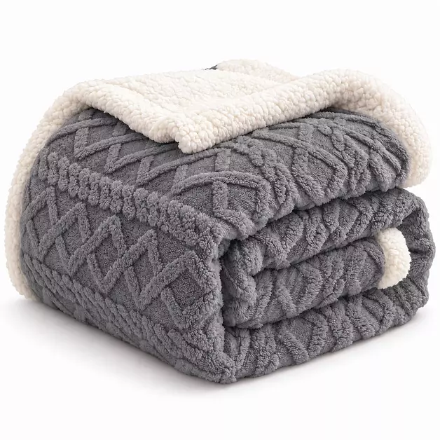 Carlmaya Throw XL Reversible Sherpa Fleece Soft Blanket for Bed,Grey