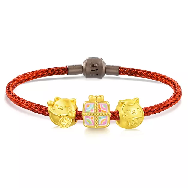 CHOW SANG SANG Mother's Day Gift 999 24K Gold Charme Mini Charm Best Wishes and Blessings to Mothers Mini Charm Bracelet for Mothers Mum, Jewelry Set 92310C 92307C 93077C