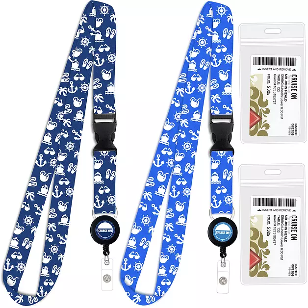 Cruise On Lanyards for Cruise Ship Cards (2 Pack), Blue & Royal Blue