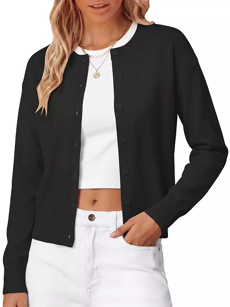 Bellcoco Womens Cropped Cardigan Sweaters Wool Blend Clothes 2026 Black XL